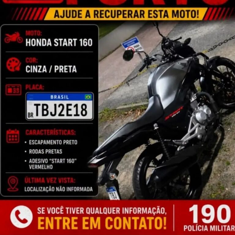 Motocicleta é furtada em via pública no bairro Aparecida, em Campo Largo