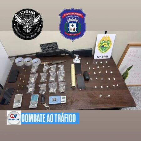 Ação integrada resulta em três prisões e apreensão de drogas, arma e munições em Campo Largo