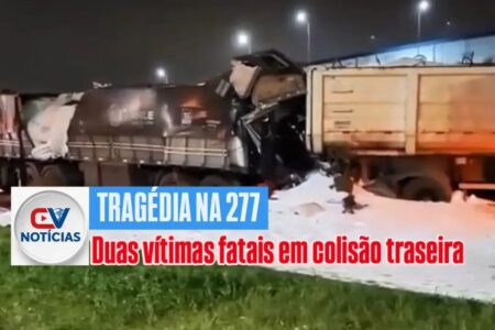 Duas pessoas morrem em grave acidente entre caminhões e carro na BR-277, em Campo Largo