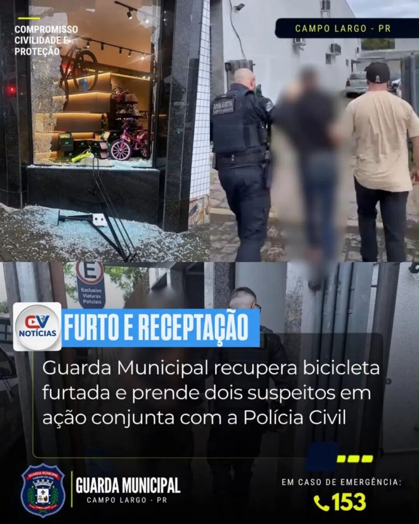 Guarda Municipal e Polícia Civil prendem dois homens por furto e receptação de bicicleta em Campo Largo