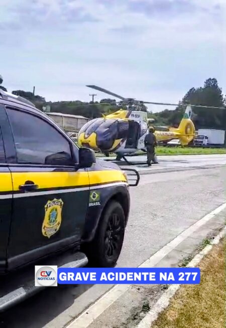 Motociclista fica gravemente ferido após colisão e atropelamento por caminhão na BR-277, no Passaúna